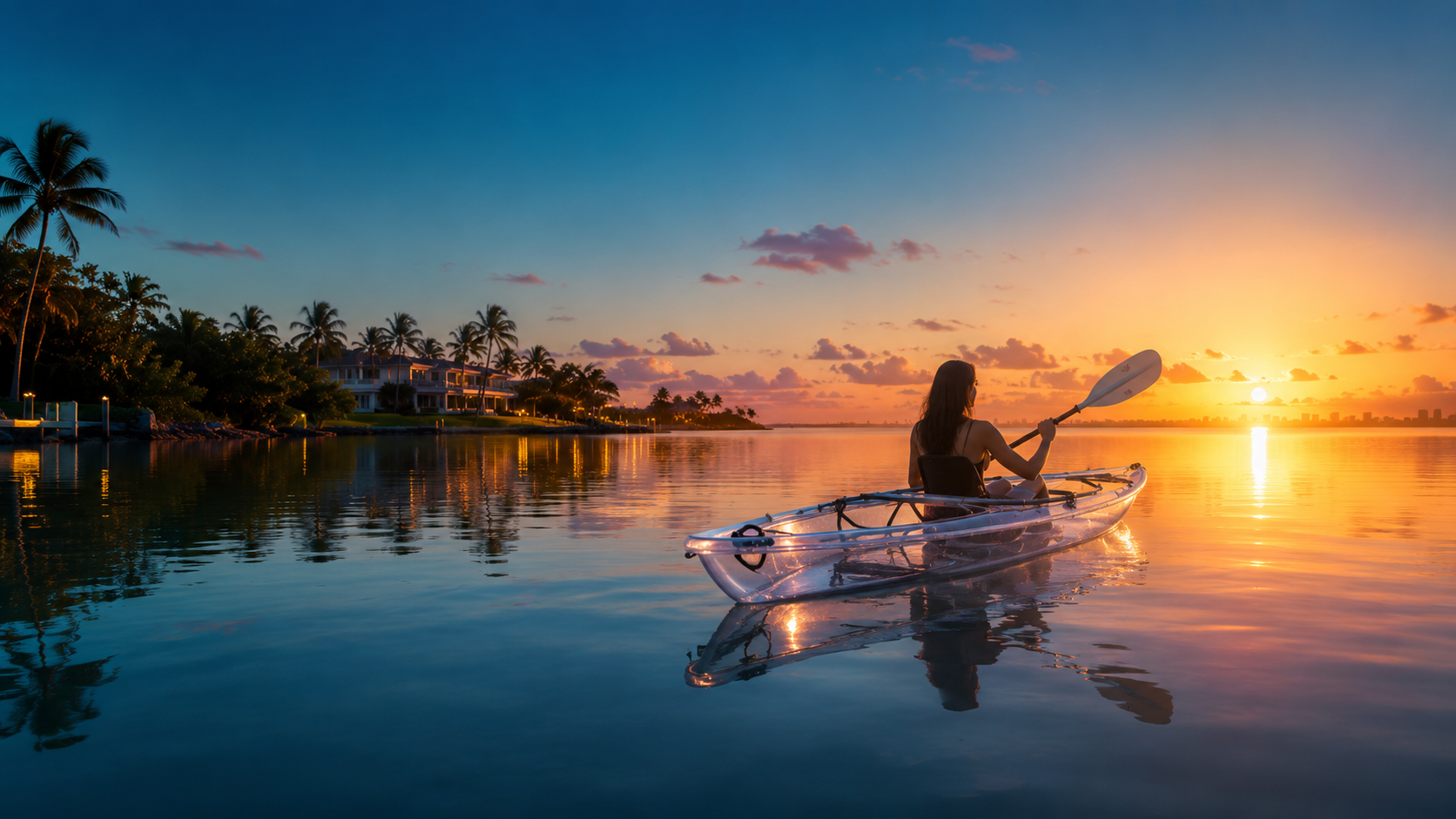 South Reef clear-bottom kayak spot at sunset